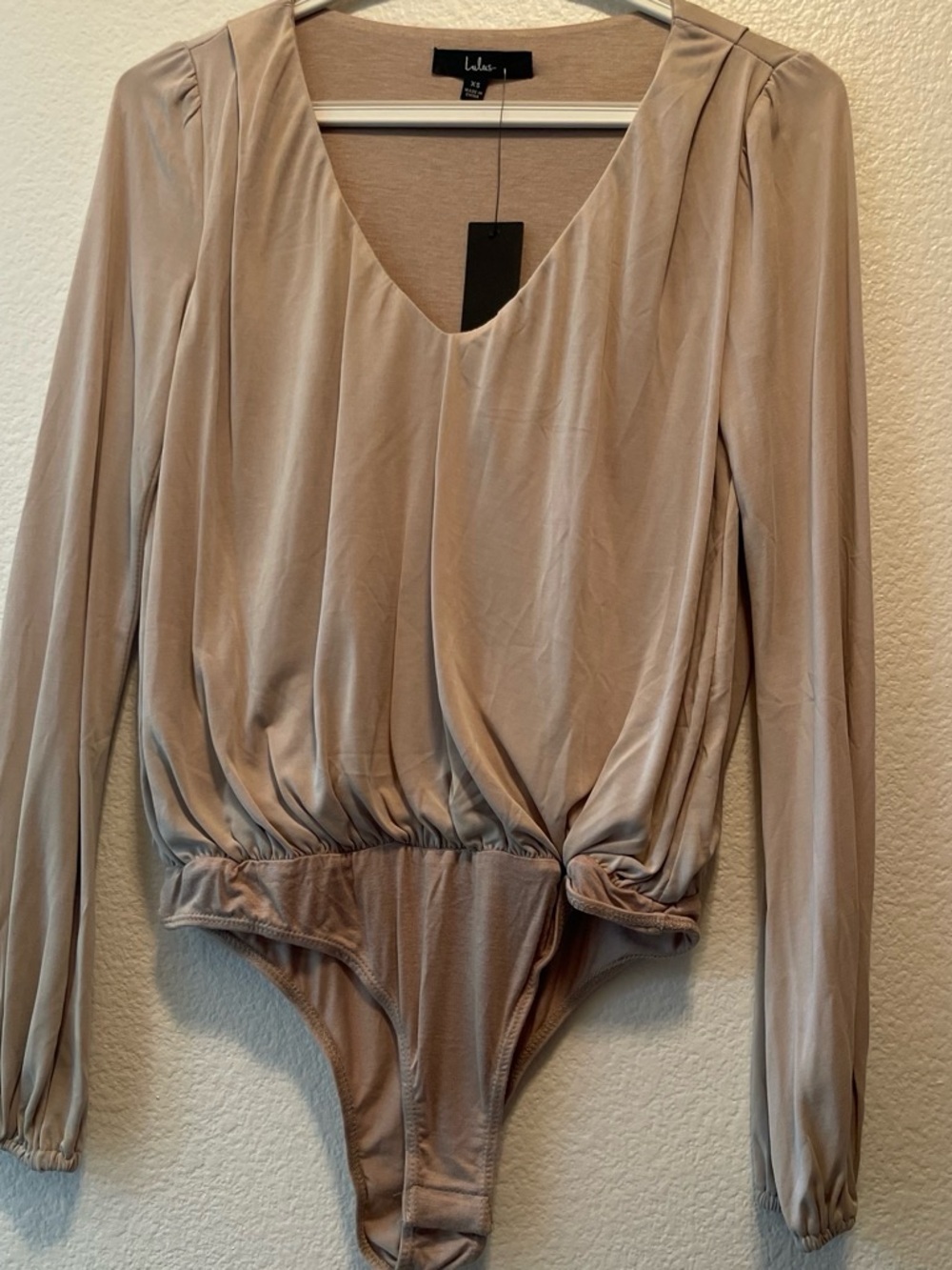 Lulu's Taupe Long-Sleeve V-Neck Bodysuit